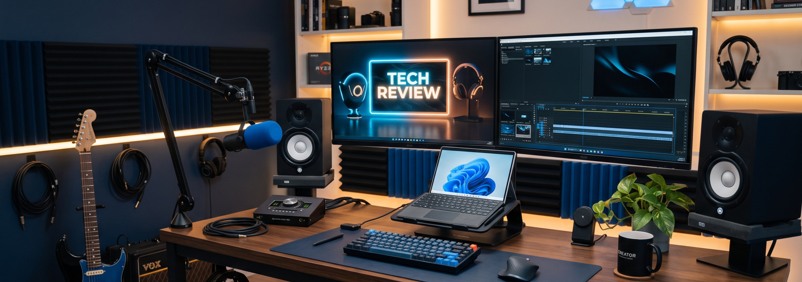 Modern compact workspace and home studio setup